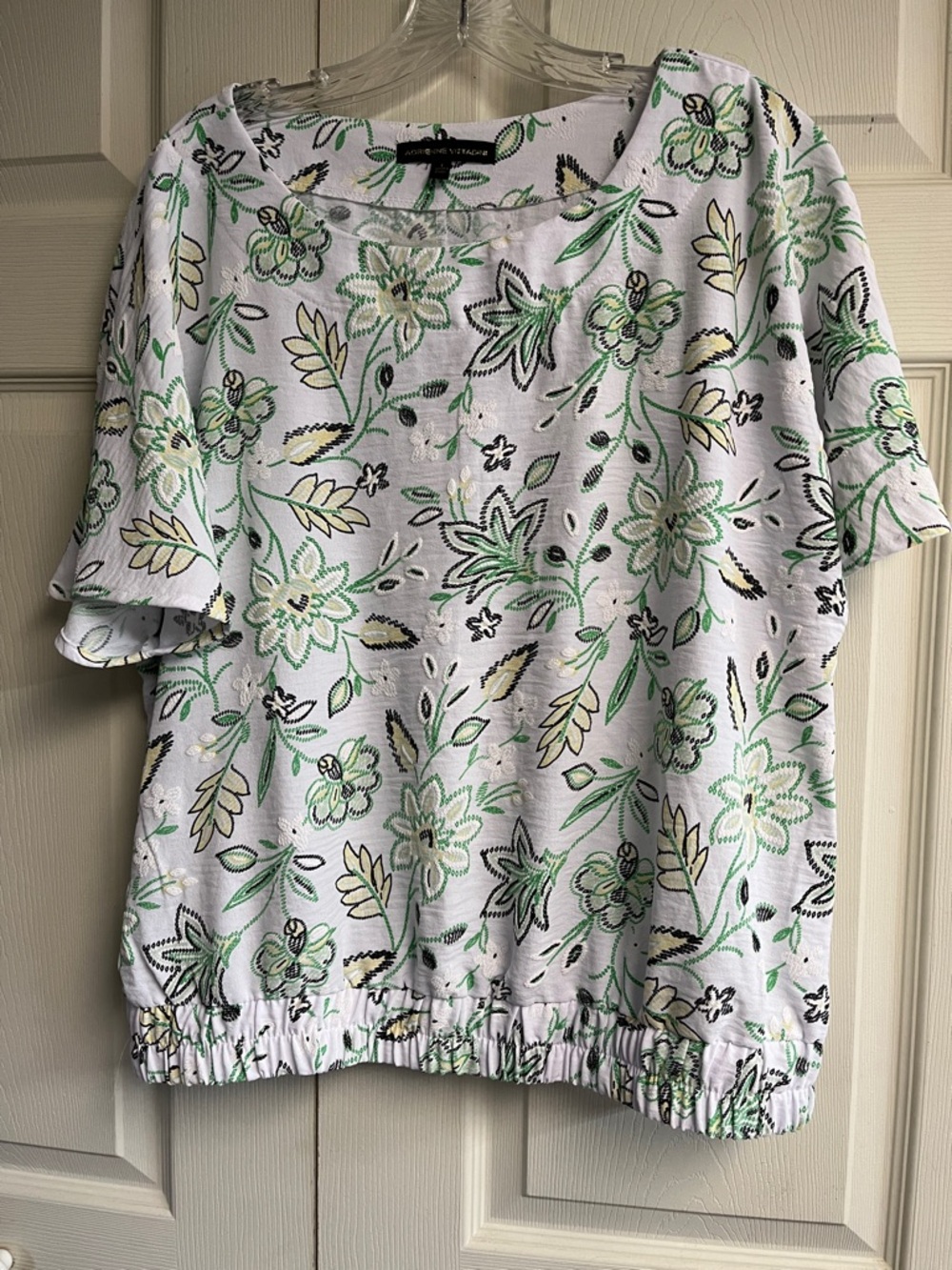 Adrienne Vittadini Lightweight Floral Short-Sleeve Top White, Green, Yellow, Blk